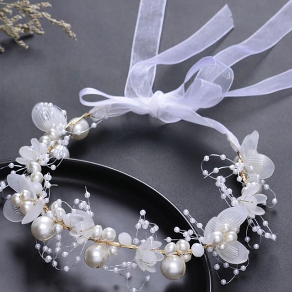 Generic Flower Crown Headband for Kids, Pearl Flowers, Wedding Party Accessory, Birthday Gift, Medium, White