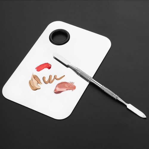 FRCOLOR Stainless Steel Cosmetic Makeup Palette Cosmetic Mixing Makeup Palette Spatula Makeup Artist Tool, Beauty Salon Color Cream Mixing Palette With Spatula Makeup Nail Art Palette