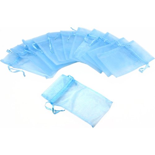 FindingKing 12 Jewelry Light Blue Organza Drawstring Gift Bags 3x4