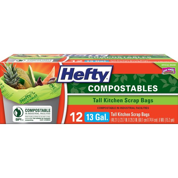 Hefty 00E52001 Party SuppliesHefty Tall Kitchen Scrap Compost Bags-13 Gallon, 12 Count, (Pack of 1), Green