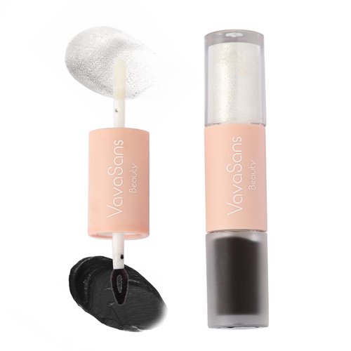 VavaSans Black Matte Liquid Lipstick with Silver Clear Glitter Lip Gloss 2 In 1 Dual Ended Highly Pigmented Long Lasting Non Sticky Transfer Proof High Shine Finish Makeup for Girls and Women