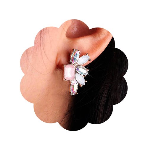 Sttiafay Vintage Rainbow Crystal Drop Earrings Colorful Crystal Earrings Rainbow Rhinestone Stud Earrings Pink Cz Square Earrings Jewelry for Women