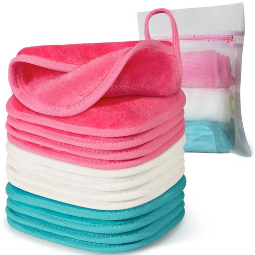 Makeup Remover Cloth, 6" x 6" Make Up Towels Reusable Face Cloth for Washing Face, Makeup Remover Pads Microfiber Face Washcloth with Mesh Bag, Just Water, Eco-friendly, 12 Pack