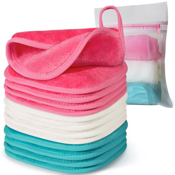 Makeup Remover Cloth, 6" x 6" Make Up Towels Reusable Face Cloth for Washing Face, Makeup Remover Pads Microfiber Face Washcloth with Mesh Bag, Just Water, Eco-friendly, 12 Pack