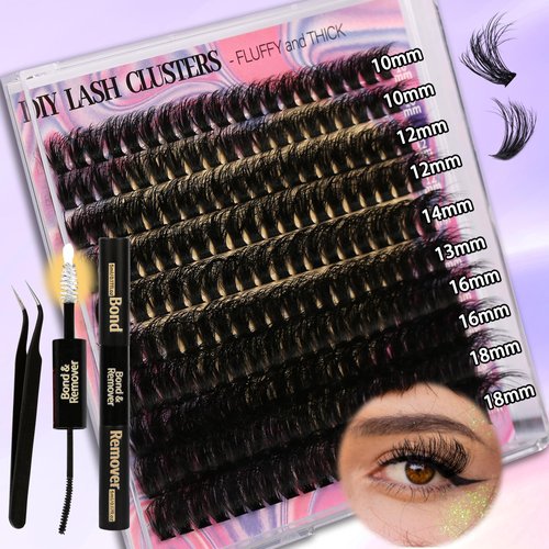 Gmagictobo Lash Extension Kit DIY 200pcs D Curl Lash Clusters Eyelash Extension Kit, 10-18mm 60D Individual Lashes Kit with Lash Bond and Remover, Lash Tweezers for Self Use