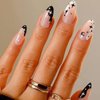 GLAMERMAID Black Press on Nails Medium Almond, Emo Fake Nails Short with Gothic Eyes Desgin, Dark Moon Glossy Gel Acrylic Stiletto Stick on False Nails Set, Reusable Glue on Nails for Women Girls Gift