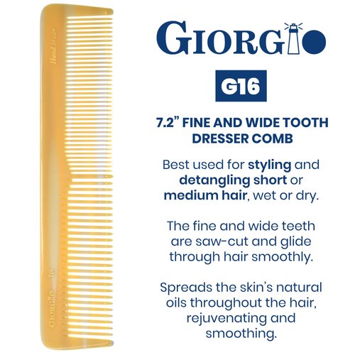 Giorgio GIVY16 Handmade Hair Comb Set - Fine and Wide Tooth Detangler for Styling, Detangling and Barber Use - Saw Cut Comb for Men and Women
