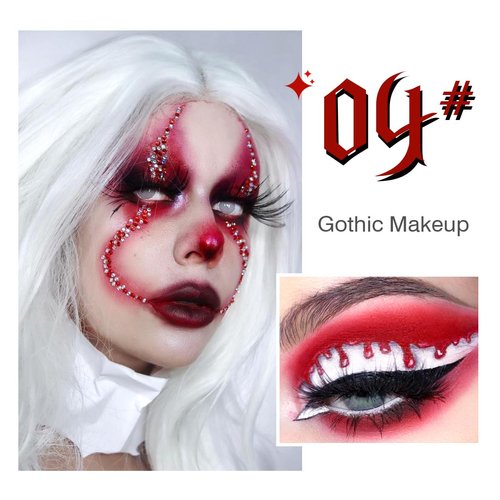 Black Red Eyeshadow Palette, Highly Pigmented True Red White Dark Grey Goth Smoky Eyeshadow Palette, 6 Color Matte Shimmer Burgundy Metallic Halloween Makeup Palette for Zombie Vampire Clown,Blendable