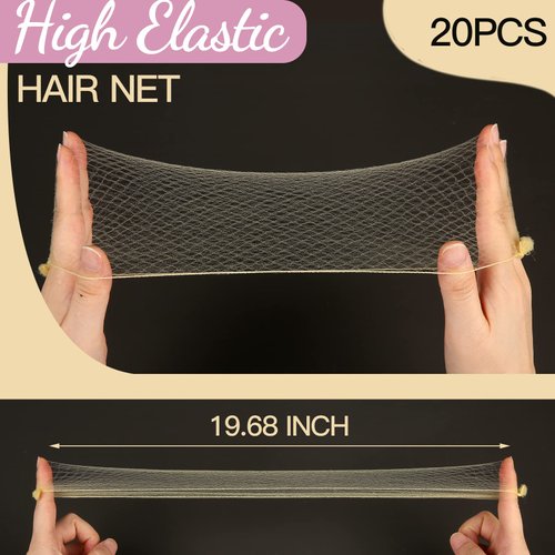 FANDAMEI 20PCS Hair Nets Invisible and 40PCS U Shaped Hair Pins Set, 20PCS 50cm Hair Nets for Bun Gold Elastic Edge Mesh and 40pcs Hair Bun Pins for Women, girls, Ballet Bun Maker Dance (Gold)