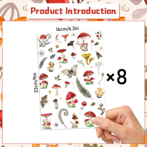 Gameza Mushroom Temporary Tattoos for Kids - 220+ Insects and Moths Temporary Tattoos Red Mushroom Jungle Theme Temporary Tattoos Stickers Gift Student Mushroom Jungle Party Decorations Favor Supplies