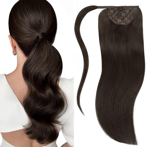 Lacerhair Wrap Around Ponytail Extension Human Hair for Black Women 16 Inch Human Hair Ponytail Hair Extensions Silky Straight One Piece Pony Tails Extensions Human Hair 80g