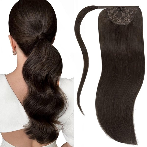 Lacerhair Wrap Around Ponytail Extension Human Hair for Black Women 16 Inch Human Hair Ponytail Hair Extensions Silky Straight One Piece Pony Tails Extensions Human Hair 80g