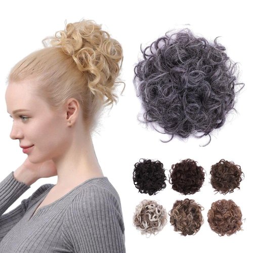 JUVABUN Curled Clip in Hair Buns -Salt and Pepper| Hair Bun Maker | Hair Buns Hair Piece| Curled Hair Bun Scrunchie | Everyday Wear | Washable & Realistic|Hair Bun Clip -Salt and Pepper