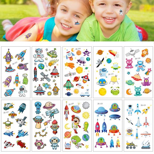 Temporary Tattoo Kids, 10sheets Kids Tattoos 108PCS Astronaut Tattoos for Kids Tattoos Temporary Tattoos for Boys Temporary Tattoo for Kids Fake Tattoos Kids Tattoo Party Favors for Kids Tattos Kids