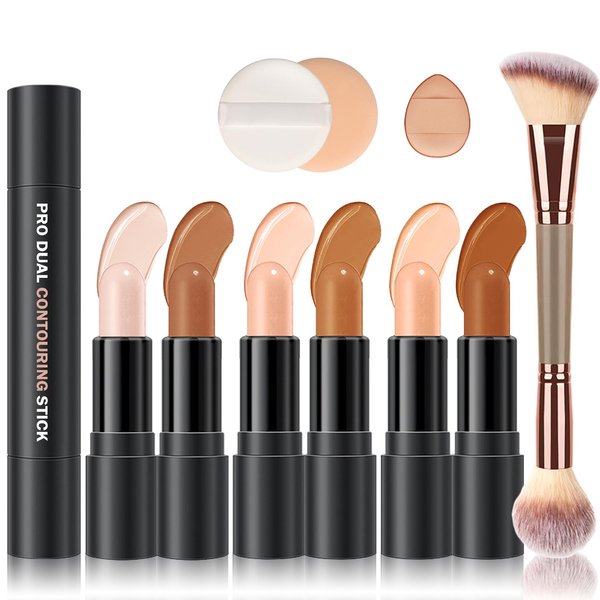 LZXLUKGIR 6 Colors Cream Contour Stick Makeup Contour Kit,Face Highlighter Makeup Stick Cream Bronzer Stick Contouring Makeup Kit for Beginners,Lightweight Cream Concealer Contorno Maquillaje