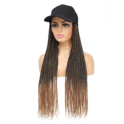 AliRobam Hat Wigs Baseball Cap with Senegalese Twist Braids Hair extensions Hat With Braided Hair attached for Black White woman (24inch, T27)