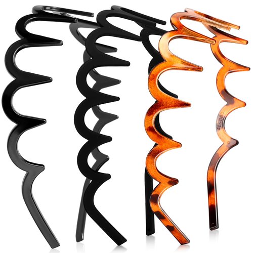 Yeshone 3 Pieces Shark Tooth Headbands Comb Plastic Hoop U Shaped Shark Tooth Hair Bands Black Zag Hairbands Wave Shape Plastic Hair Band (Tortoiseshell, Black, Matte Black)