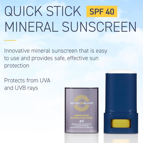 Brush On Block Quick Stick SPF 40, Mineral Sunscreen Stick, UVA/UVB Protection, Water Resistant, Hawaii Compliant, Reef Friendly, 0.63 oz