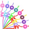 24Pcs Donut Party Straws for Donut Party Favors, Donut Themed Party Reusable Straws for Kids Donut Party Supplies