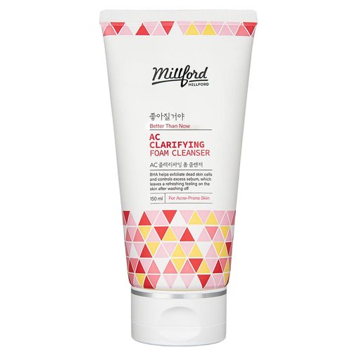 Millford AC Clarifying Foam Cleanser 150ml/5.1 fl.Oz, Daily Facial Cleanser for Oily Skin, Unscented, Salicylic Cleanser, BHA, Korean Skincare