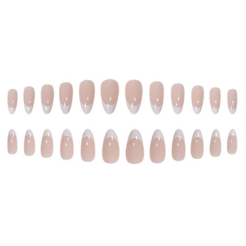 YoYoee Press on Nails Short French Fake Nails Almond Cute Tips Acrylics Full Cover White False Nails for Women and Girls 24PCS