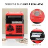 ATM Piggy Bank for Boys Girls, Vcertcpl Mini ATM Coin Bank Money Saving Box with Password, Kids Safe Money Jar for Adults with Auto Grab Bill Slot, Great Gift Toy Bank for Kids (Red+Black 02)