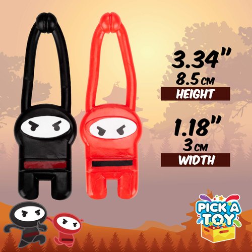 PICK A TOY Stretchy Flying Ninjas [12-Pieces] | Elastic Slingshot Ninja Toys for Boys & Girls | Great Birthday Party Favors Idea | Red & Black Colors | Eco-Friendly, BPA-Free Materials