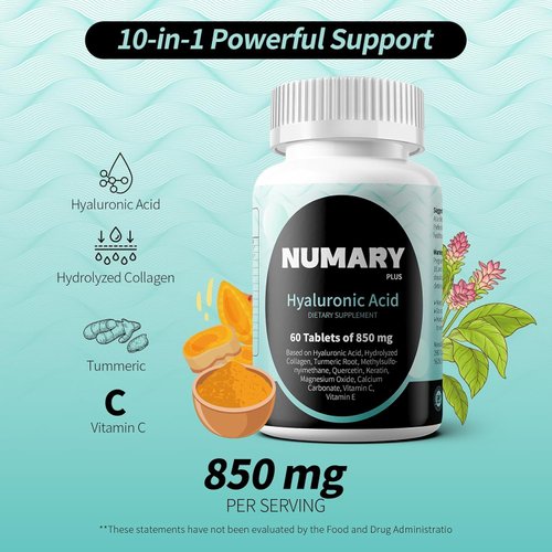 SILKMYST 850mg Hyaluronic Acid with Hydrolyzed Collagen, Turmeric, MSM, Vitamin C, 60 Tablets, 2 Month Supply