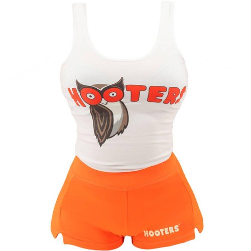 Ripple Junction Hooters Girl Classic Waitress Role Play Costume Uniform Outfit w/Tank Top Shorts Adult Women's XL Orange White