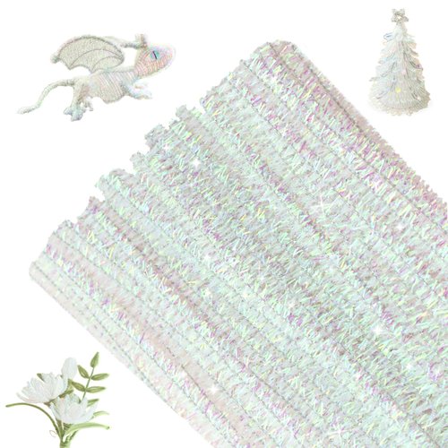 FirstKitchen Glitter Pipe Cleaners Craft, 200pcs Laser Pipe Cleaner Christmas, 0.23"X12" Sparkle Chenilles Stems Pipe Cleaner, Christmas Craft Pipecleaners for DIY Arts Crafts and Cleaning