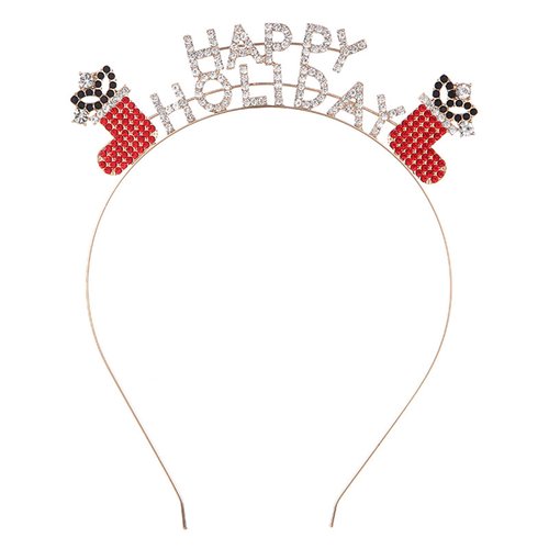BinaryABC Christmas Headband,Rhinestones Happy Holiday Headband Xmas Stocking Headband,New Year Holiday Party Favors