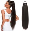LONAI Ponytail Extensions, Versatile Elastic Band Black Brown Ponytail Extension for Women, 28" Long Straight Soft Natural Synthetic Pony Tails-Black Brown