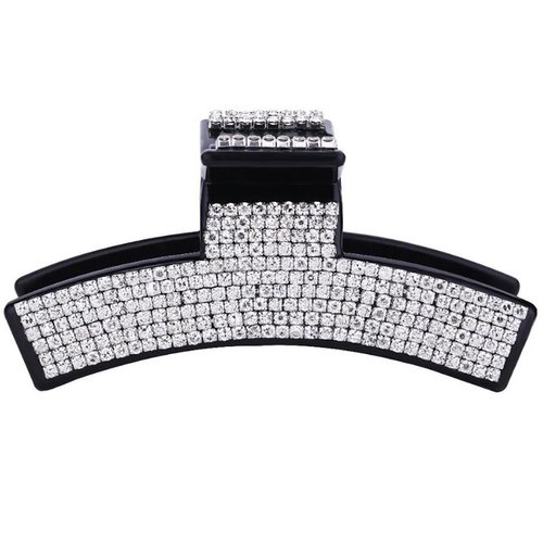 Women Elegant Full Rhinestone Crystal Hair Clip Acrylic Jaw Clip Hairpin Hair Claw Hair Accessories (Black - B#)