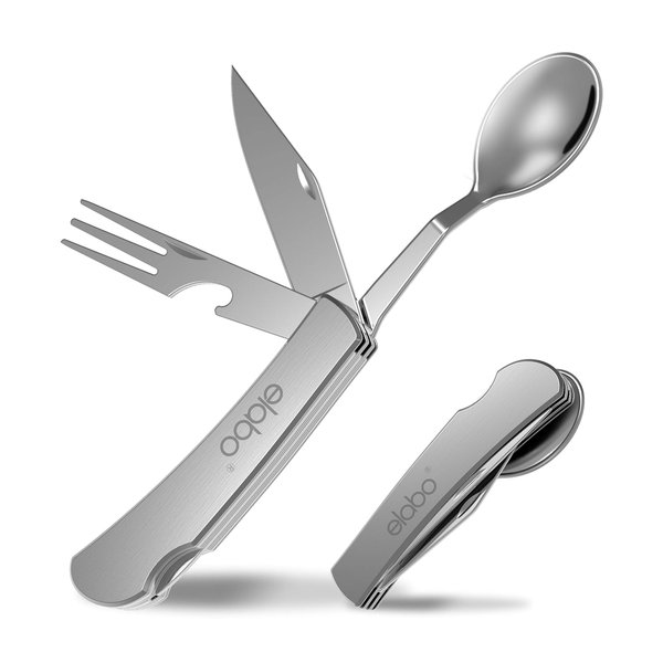 elabo 3-in-1 Camping Utensils - Portable Stainless-Steel Spoon, Fork and Knife - Travel Cutlery Set