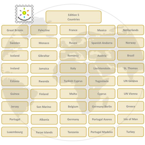 Sondeli Worldwide Stamp Collection Mint (MNH), Edition 5, 51 Full Sets from 45 Different Countries