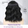 RemyAeki Short Wavy Wigs With Bangs Natural Black Curly Wavy Bob Wigs for Women Medium Length Synthetic Short Bangs Wigs for White Women Shoulder Length 14 Inch