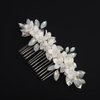 Teyglen White Flower Wedding Hair Comb Bridal Opal Crystal Hair Piece Silver Leaf Headpiece for Bride Wedding Hair Accessories for Women