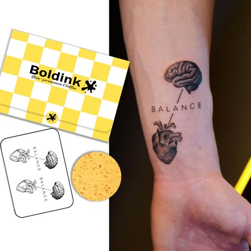 Boldink Semi-permanent tattoos, realistic fake tattoos, last 7-15 days, waterproof non-reflective temporary tattoo stickers, cruelty-free, uniquely designed exquisite packaging（Brain and Heart）