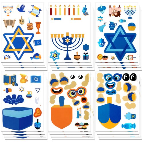 HOWAF 24 Pieces Hanukkah Stickers Make Your Own Hanukkah Crafts Stickers Decorations, Hanukkah Menorah Craft Kit DIY Menorah Scene with Stickers for Hanukkah Home Classroom Activities Party Supplies