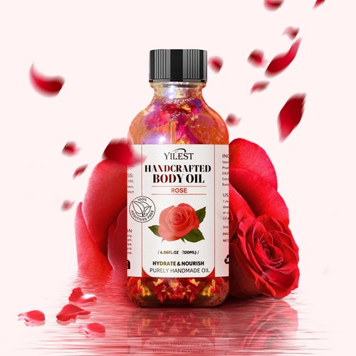 Zgxhga Body Oils for Women, Rose oil for Face & Body, Skin Care, 4.06 fl oz Rose Flavor Body Oil for Moisturizing Skin for All Skin Types