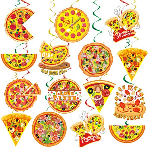 Pizza Party Decorations Pizza Hanging Swirls - 48Pcs Pizza Theme Ceiling Hanging Decor, Pre-assembled, Double-sided Printed, Pizza Birthday Supplies, Prefect for Pizza Party Decorations (12 Styles)