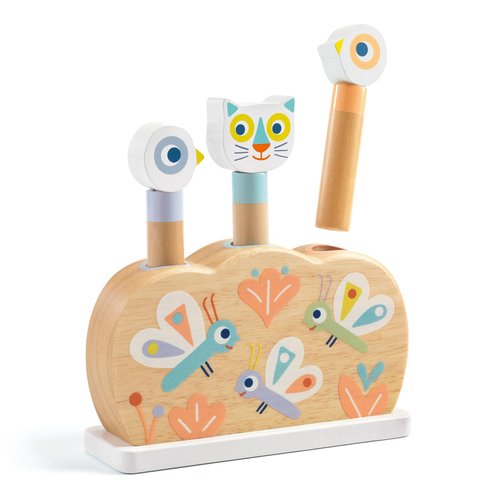 DJECO BabyPopi Wooden Pop Up Toy - Cute Animal Themed Wooden Shapes for Toddlers - Improves Color Recognition & Motor Skills, Perfect for Gifts - Fun Baby Toys for Girls & Boys, 12 Months+