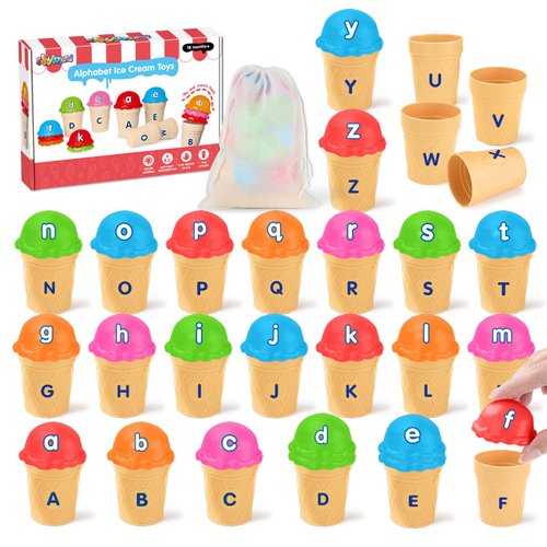 Shylizard Alphabet Ice Cream Toy Set for Kids Age 2 3 4 5, Color Sorting Recognition Toys, Toddler ABC Learning Toys, Alphabet Matching Toys, Fine Motor Skills Toys, Preschool Educational Toy for Kids