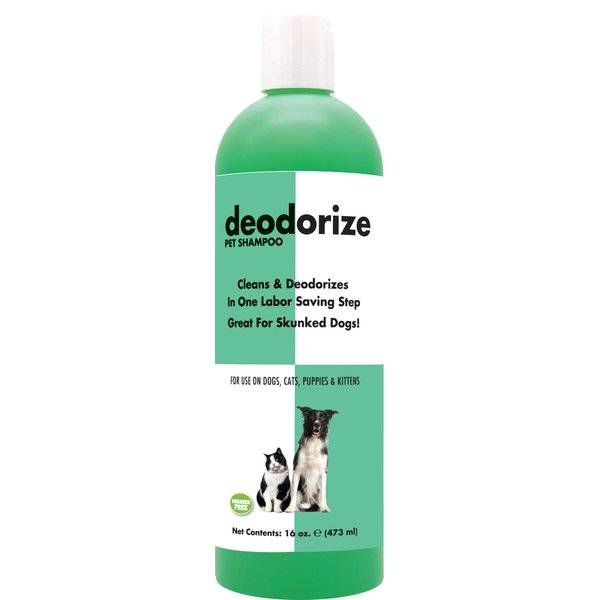 Deodorize Pet Shampoo for Dogs & Cats 16 oz. | Cruelty-Free | Paraben-Free | De-Skunk | Biodegradable and Non-Toxic | Made in The USA