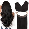 GOO GOO Wire Hair Extensions Human Hair, 1B Natural black Natural 14inch 75g, Invisible Wire Hair Extensions with Transparent, Seamless Fish Line Hairpiece