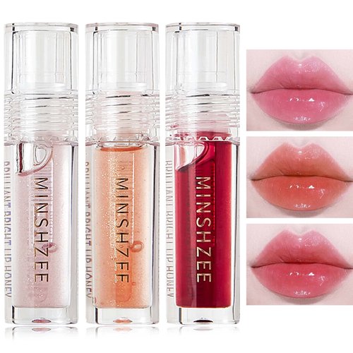 WENJLYJ 3 PCS Clear Lip Glow Oil,Long Lasting Hydrating Plumping Tinted Lip Gloss Jelly Glitter Lip Balm Lip Care for Dry Lips,Mini Cute Lip Oil Sets for Women