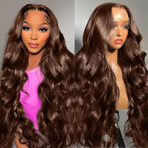 Alididi Chocolate Brown Lace Front Wig Human Hair For Women 13x4 Body Wave Lace Front Wigs Human Hair 4# Colored Wigs Human Hair Pre Plucked With Baby Hair 200% Density (28Inch)