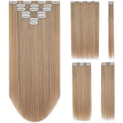 SYXLCYGG Blonde Hair Extensions Clip Hair Extension 22" 5 Oz Straight Synthetic Cheap Fluffy Blond Hair Piece for Women