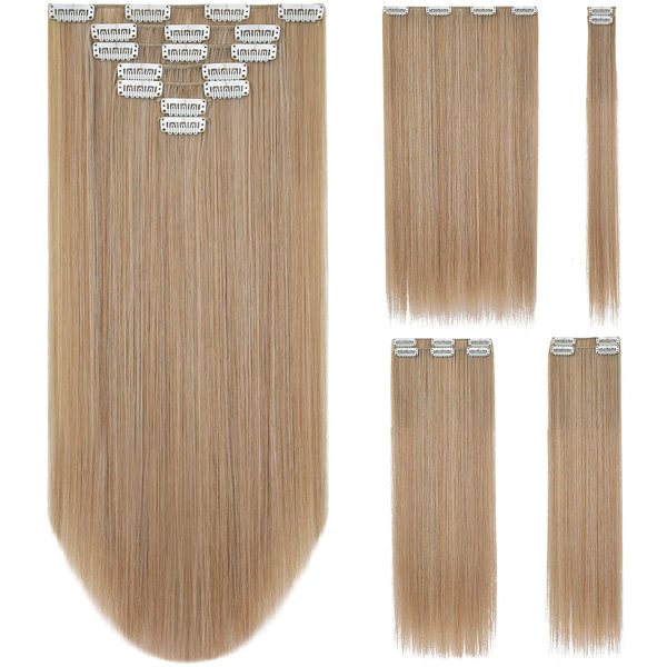 SYXLCYGG Blonde Hair Extensions Clip Hair Extension 22" 5 Oz Straight Synthetic Cheap Fluffy Blond Hair Piece for Women