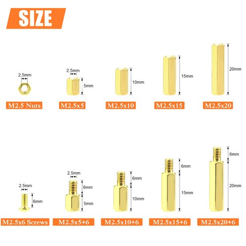 HELIFOUNER 242 Pieces M2.5 Male Female Hex Brass Spacers Standoffs Screws Nuts Assortment Kit, Threaded Pillar for Printed Circuit Board Motherboard
